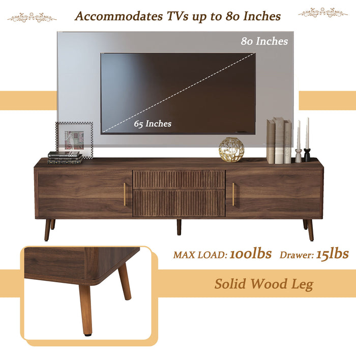 TV Stand With 2 Drawers, Media Console Table For TVs Up To 80'' For Living Room - Walnut