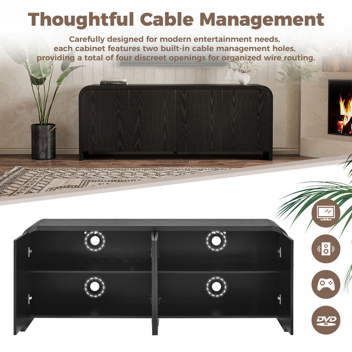 Curved Edge TV Stand With Large Cabinets