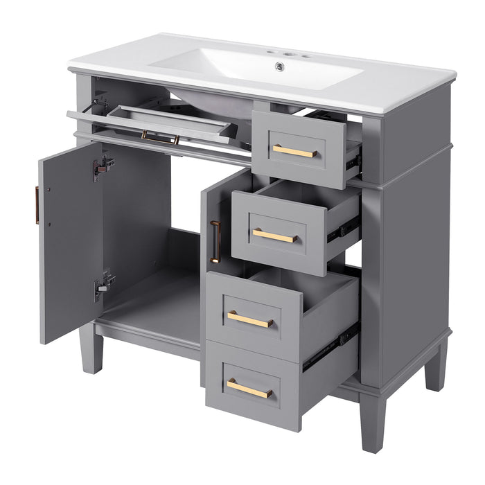 Modern Bathroom Vanity With Ceramic Sink, Soft Close Storage Cabinet