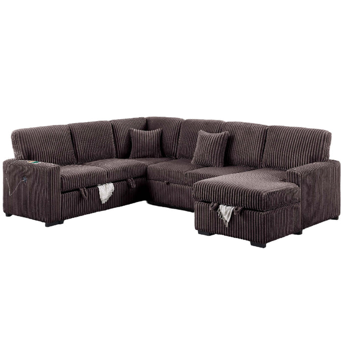 Convertible Sectional Upholstered Sleeper Sofa With Storage Chaise