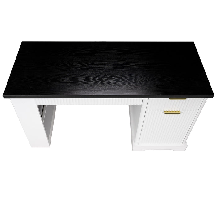 Modern Fluted Office Desk With Storage Cabinet