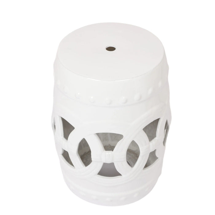 Elegant Glazed Ceramic Drum Stool Indoor / Outdoor Side Table Accent Garden Stool - White