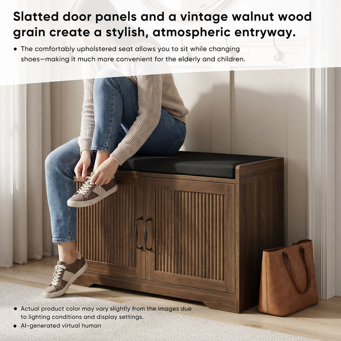 Entryway Shoe Bench With Double Doors