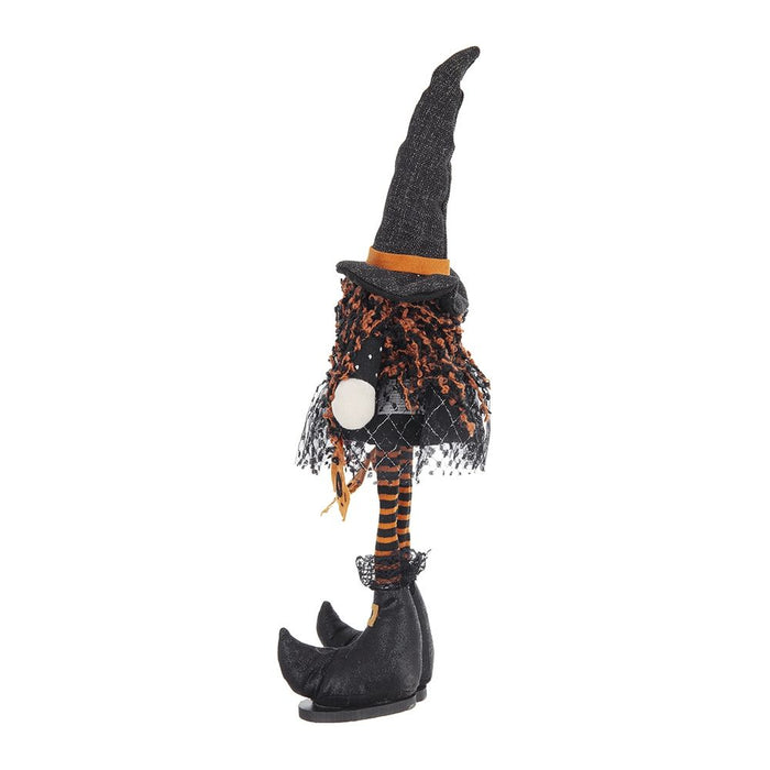 Standing Gnome With Banner & Spring Body, For Halloween Decor - Black / Orange / White
