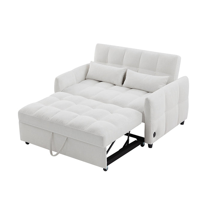 Loveseat Sofa Pull-Out Bed With Adjustable Backrest, 3 USB Ports And 2 Lumbar Pillows For Living Room