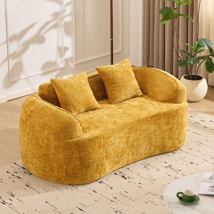 Curved 2 Person Compress Sofa With Armrests, Includes Pillows