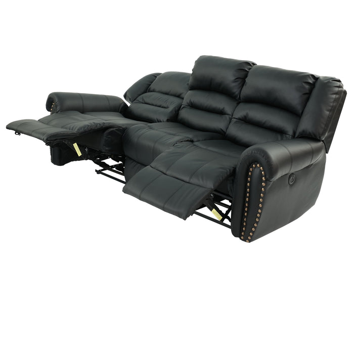 Plush Relax 1 Piece Power Reclining Sofa With Padded Armrests, 3 Seat Living Room Furniture - Black