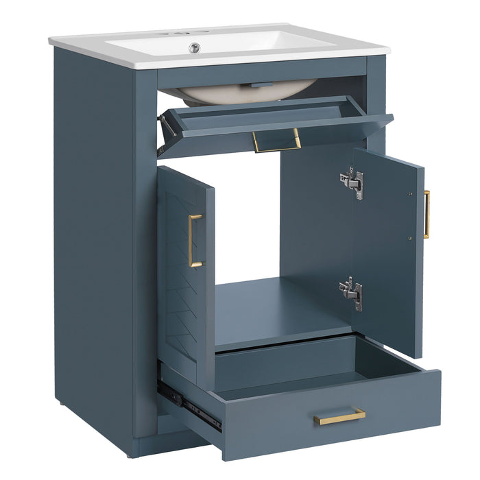 Modern Bathroom Vanity With Integrated Ceramic Sink, 2 Door Cabinet With Tip-Out Drawer