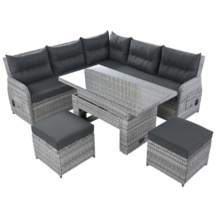 Outdoor Furniture Set Patio Rattan Furniture Set With Adjustable Table, Recliners With Extendable Side Tables And 2 Ottomans