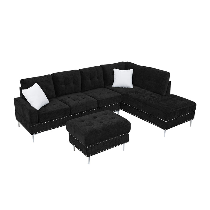 L-Shaped Sectional Sofa With Chaise And Storage Ottoman, Includes 2 Pillows