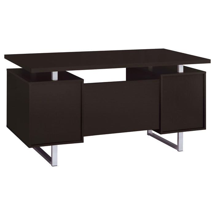 2 Drawer Floating Top Office Desk, Storage Features - Cappuccino