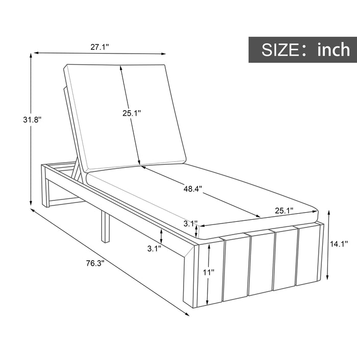 Adjustable Outdoor Chaise Lounge Patio Recliner - Beige / Light Teak