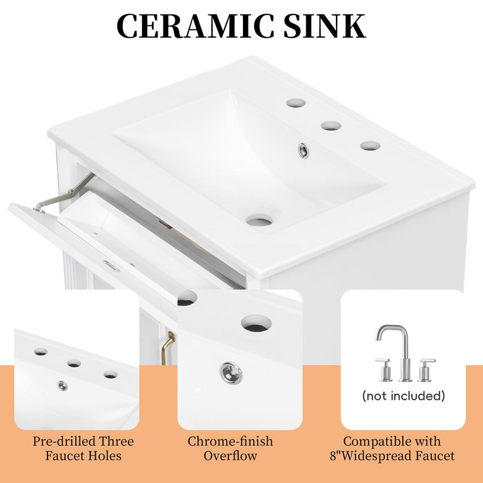 Freestanding Bathroom Vanity With Sink, 3 Drawers & Flip-Out Drawer