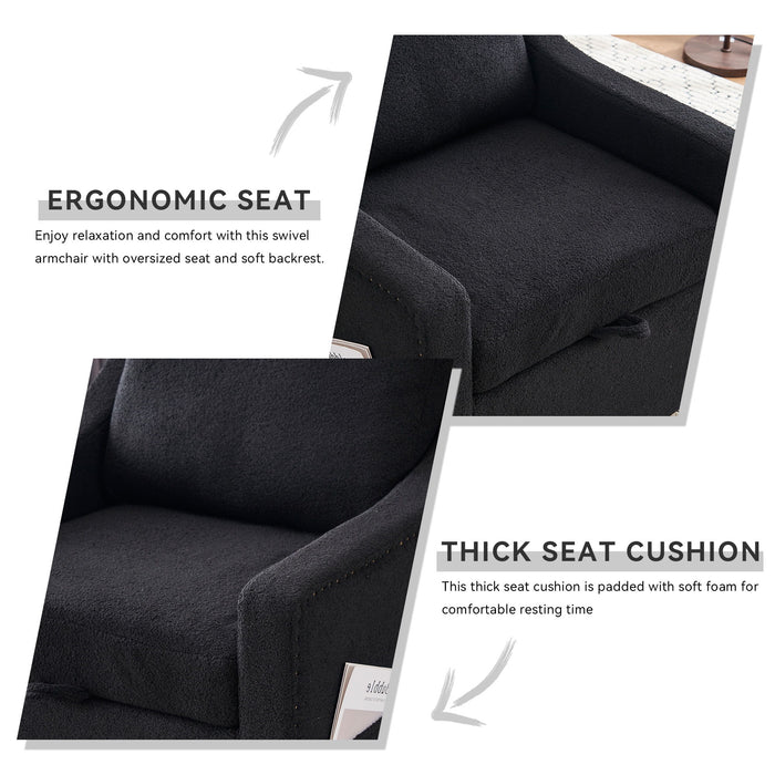 Linen Fabric 360° Swivel Accent Chair With Upholstered Back Pillow And Rivet Armrest