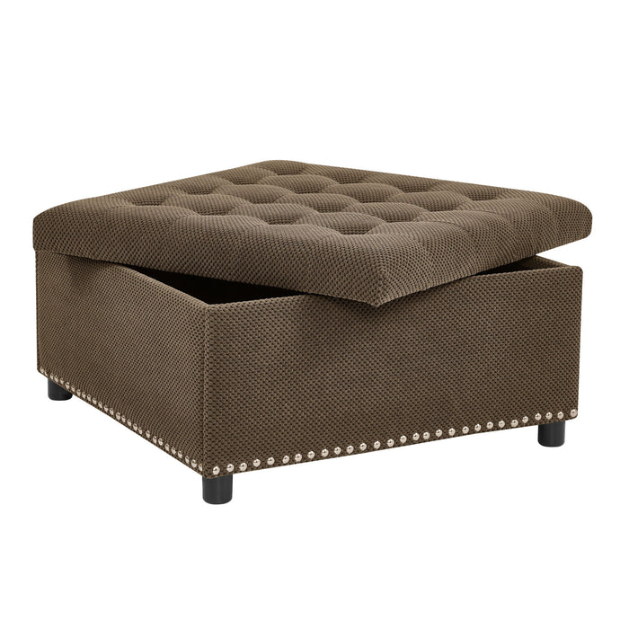 Square Tufted Storage Ottoman With Nailhead Trim