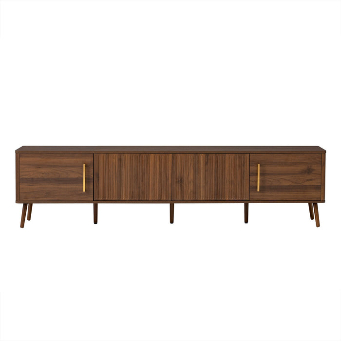 TV Stand For TVs Up To 85" With Fluted Door, Cable Management, Soft-Closing Hinges - Walnut