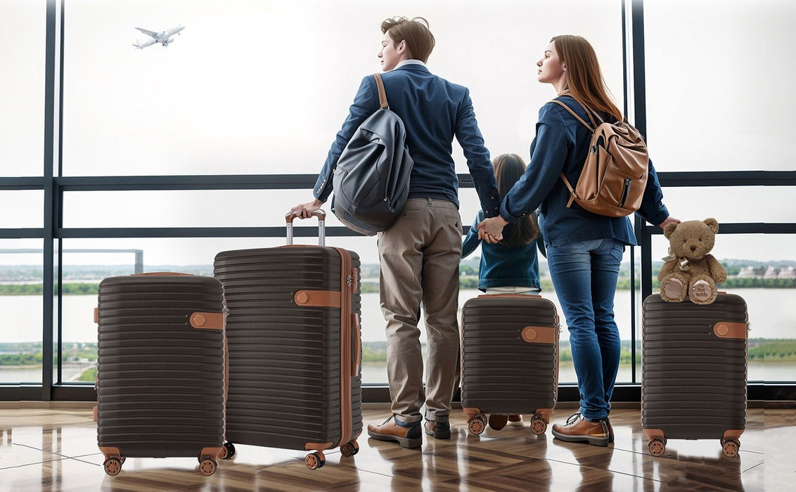 4 Piece Luggage Set Suitcase Set, Abs Hard Shell Lightweight Expandable Travel Luggage With 4 Packing Cubes, Tsa Lock, Spinner Wheels (16 / 20 / 24 / 28) - Coffee