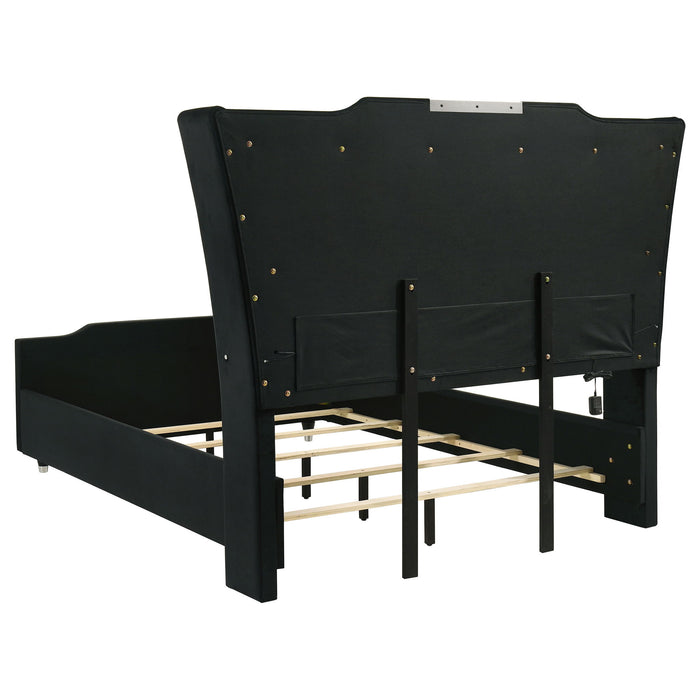 Mika - LED Upholstered Bed With Tufted Wingback Headboard And Ambient Lighting
