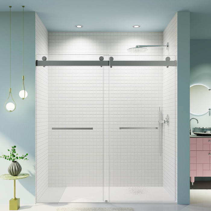 Frameless Double Sliding Soft Close Shower Door, Tempered Glass