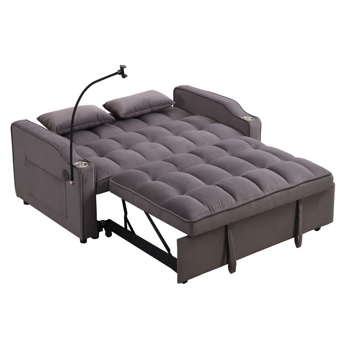 Modern Loveseat With Pullout Bed, Adjustable Reclining Backrest