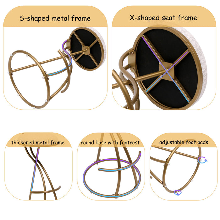 Round Print Bar Stools Upholstered Chairs For Kitchen (Set of 2)