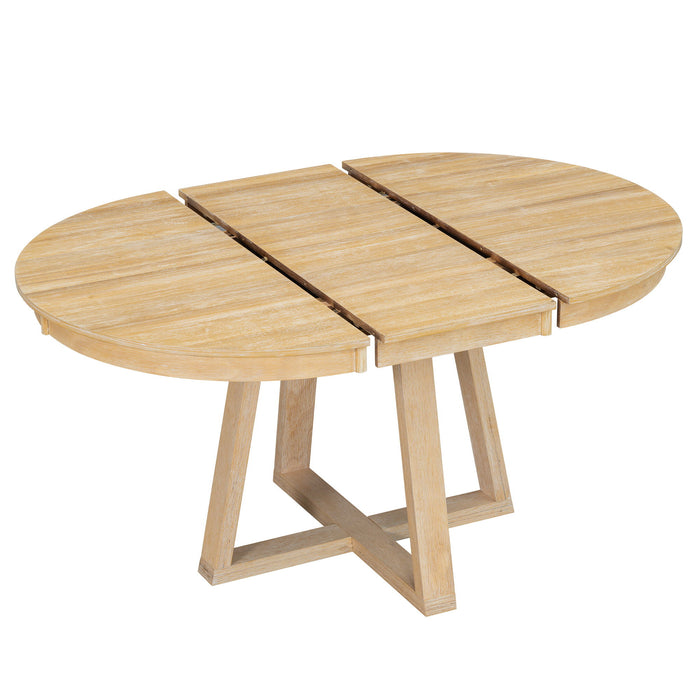 Dining Set With Leaf Round Table And 4 Upholstered Chairs