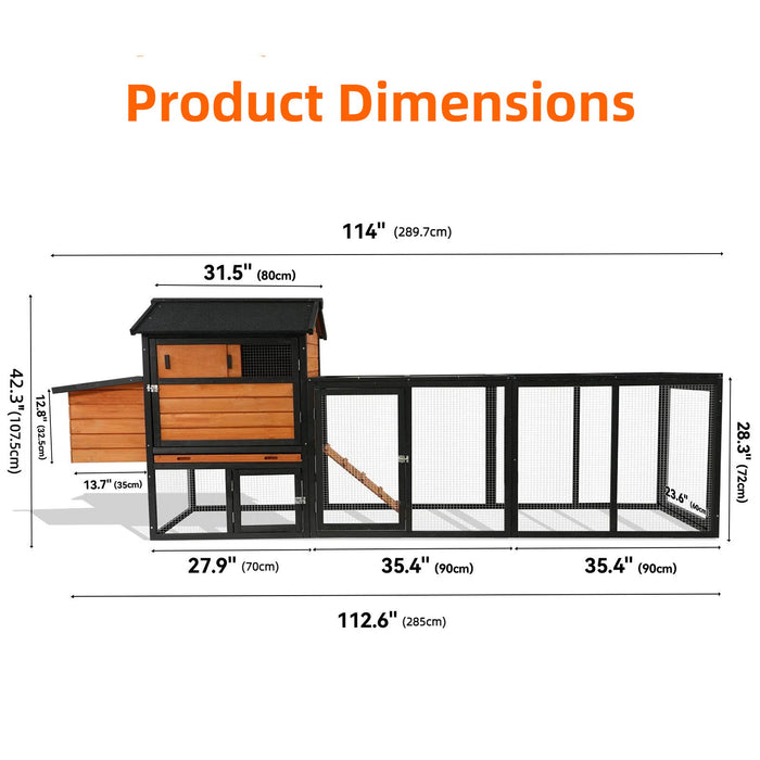 Chicken Coop, Large Outdoor Hen House & Run And Nesting Box Poultry Cage, Rabbit Hutch - Brown / Black