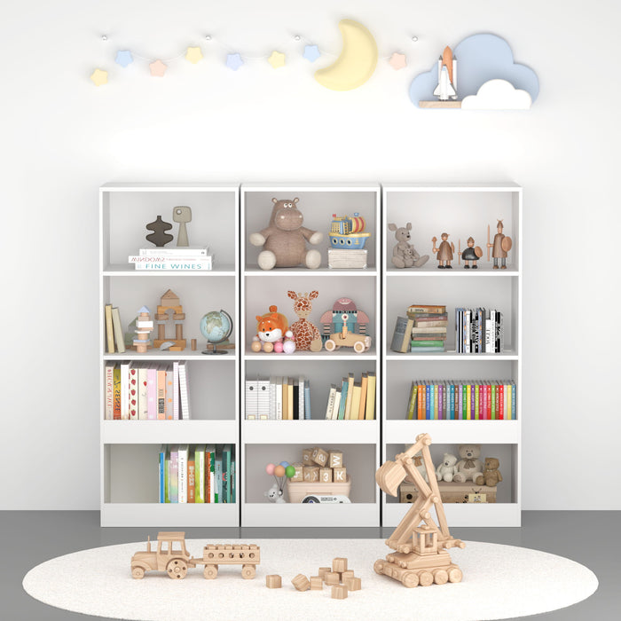 Bookshelf 4 Tier Wall Mounted Bookcase Organizer, Storage Cabinet For Bedroom - White