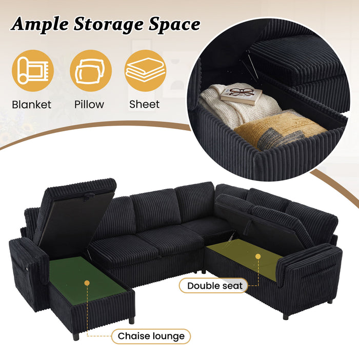 Convertible U-Shaped Sectional Sofa Bed With USB Ports And Storage
