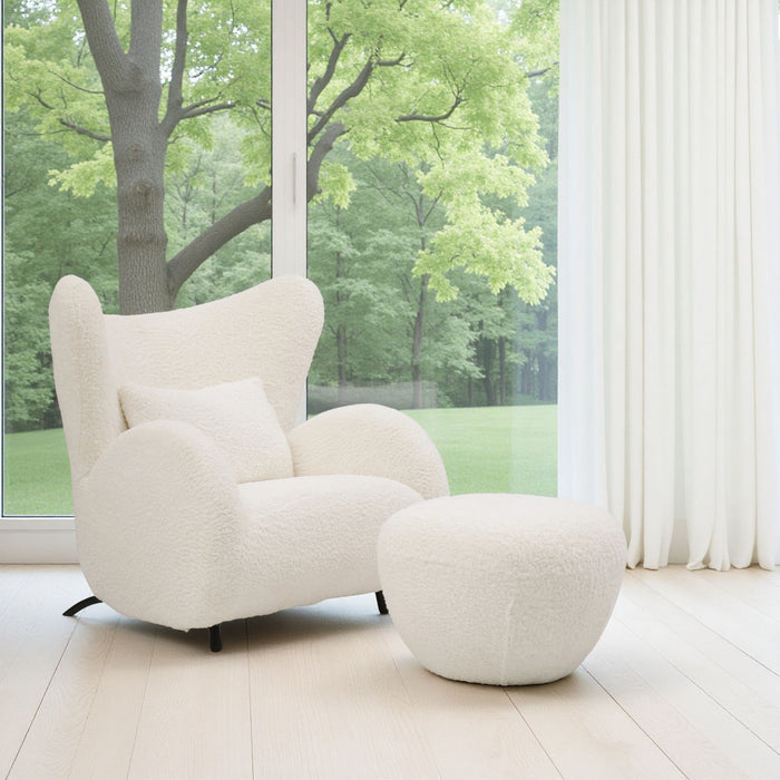 Wingback Armchair & Ottoman Combo For Living Room - White