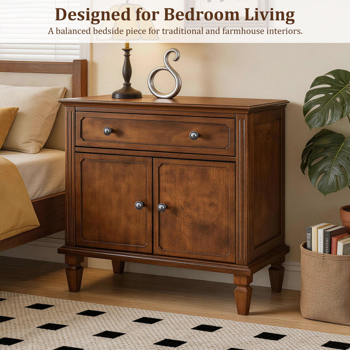 Nightstand With Charging Station Bedside Table With Drawer And Double Door Storage