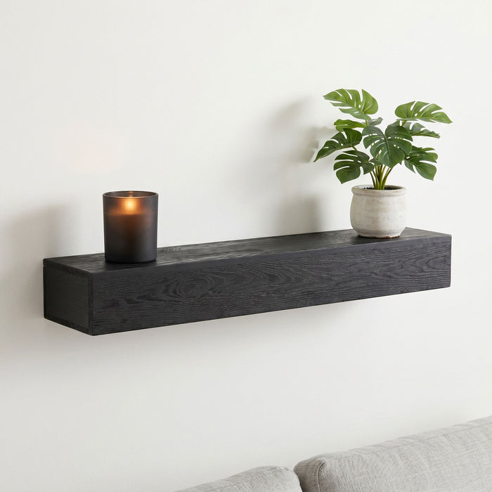 48'' Embossed Fireplace Mante, Wall Mounted Floating Shelf - Black