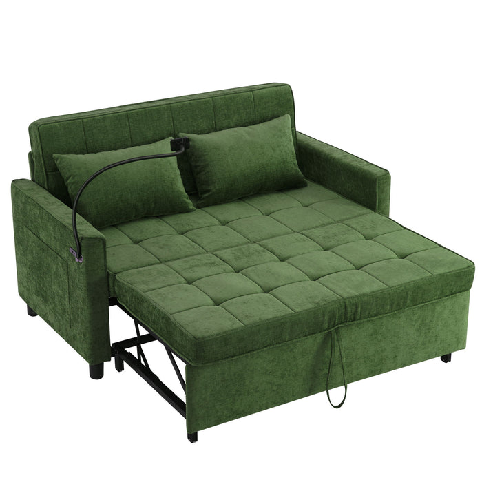 Loveseat Sofa Bed Sleeper With Reversible Backrest, Side Pockets, USB Ports, Phone Holder