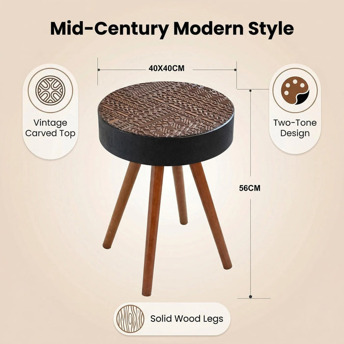 Round Coffee Table With Carved Top For Living Room