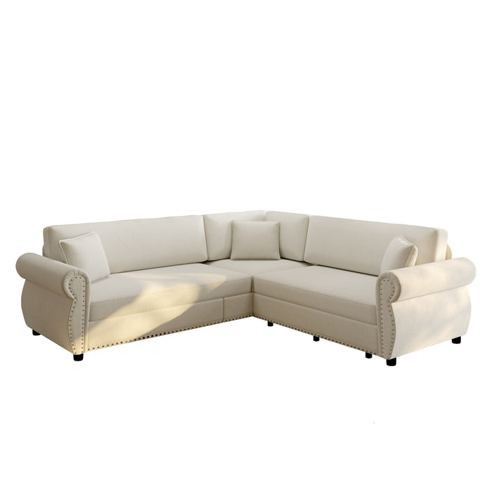 L-Shaped Sofa Couch With Pull-Out Bed
