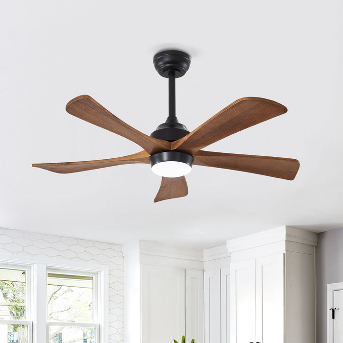 5 Blades Ceiling Fan With Lights Remote Control - Matte Black
