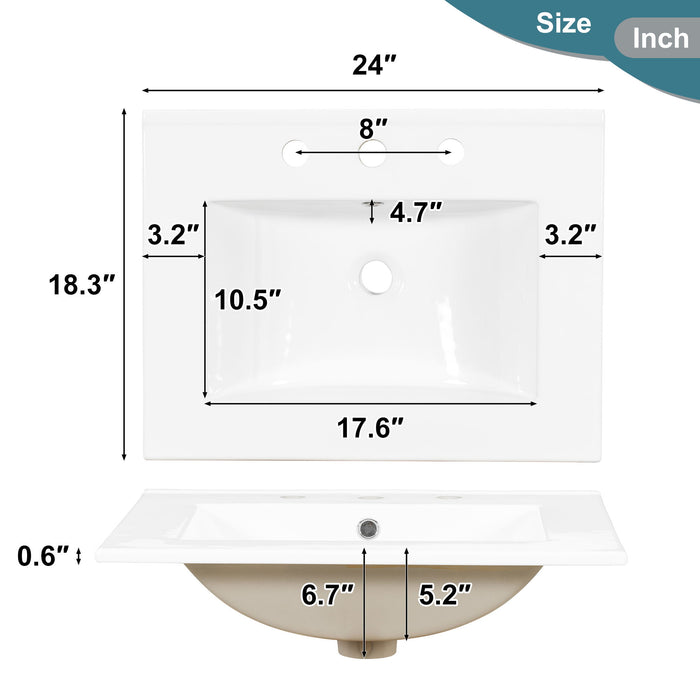 Modern Bathroom Vanity With Sink, Flip Drawer & 3 Drawers, Soft Close Hinges, Adjustable Shelf