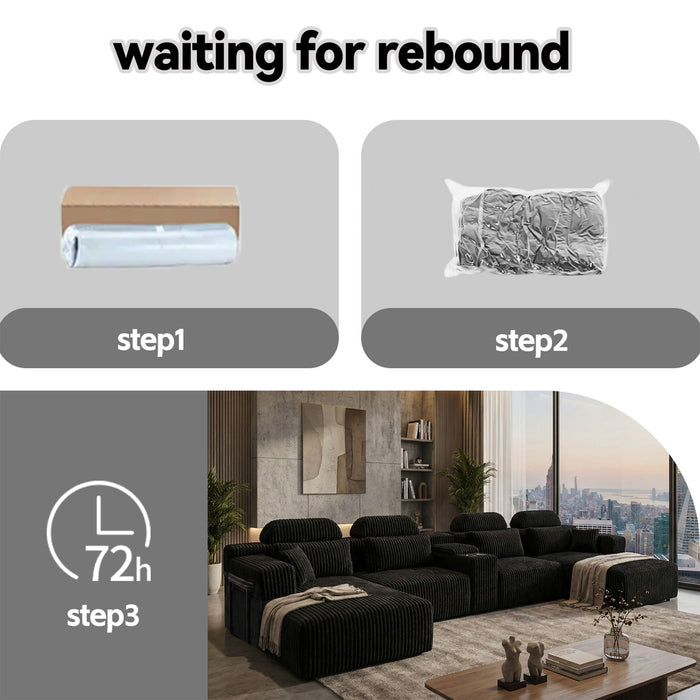 U-Shaped Sectional Sofa With Chaise Lounge And Cup Holders