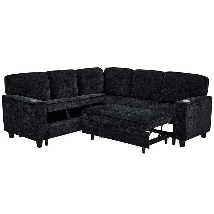 L-Shaped Sofa With Pull Out Sofa Bed With USB