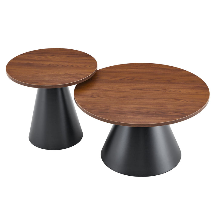 Nesting Coffee Table, Adjustable Foot Pads For Living Room (Set of 2) - Walnut / Black