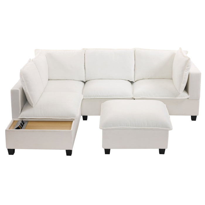 U-Shaped Sectional Modular Sofa With A Movable Ottoman, A Coffee Table With Hidden Charging Devices For Living Room