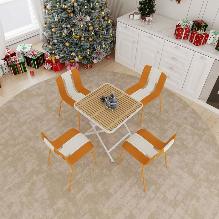 4 Piece Set Of Modern Striped Single Chairs With Folding Square Table