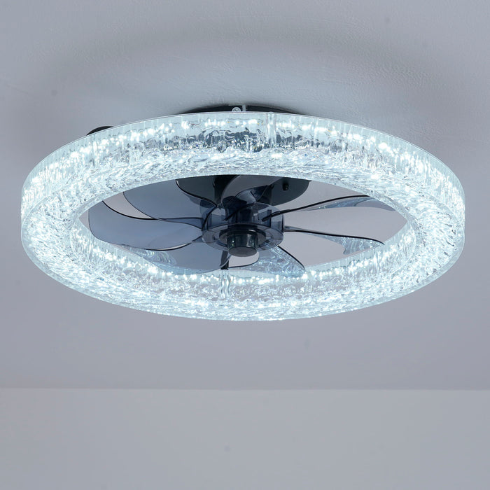 LED Light Source And Remote Control, 3000 - 6500K Dimmable Flush Mount LED Fan Light, 6 Speeds, Quiet DC Motor For Living Room - Matte Black