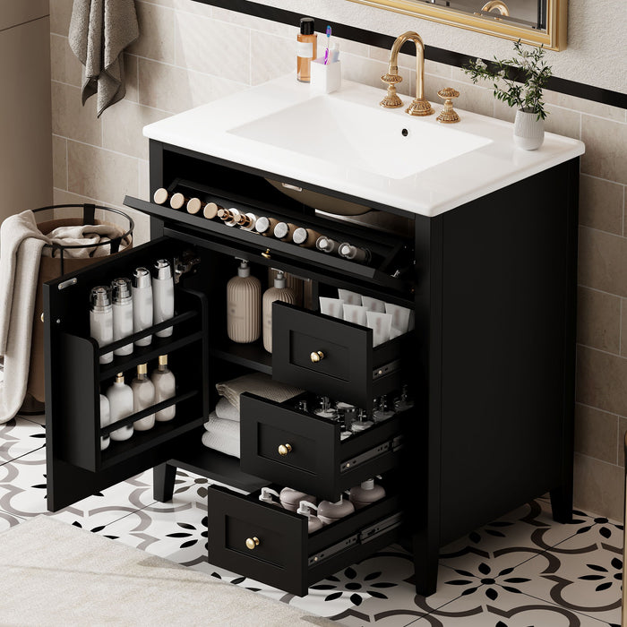 Bathroom Vanity With Sink, 3 Drawers And Adjustable Shelf