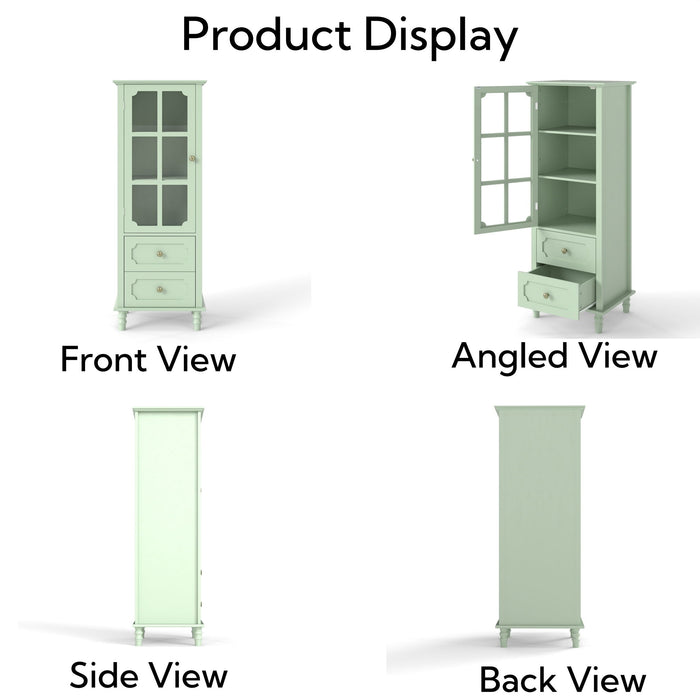 Minimalism Buffet Cabinet With Glass Doors And Double Drawer