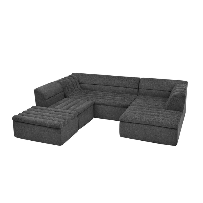 U-Shaped Modular Sectional Sofa With Chaise And Movable Ottoman With Wave-Shaped Armrest