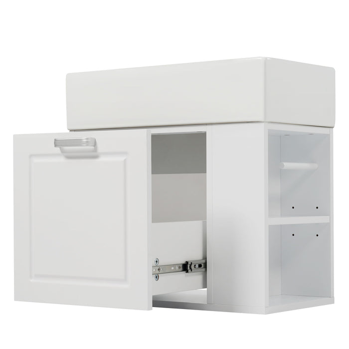 Modern Wall Mounted Bathroom Vanity With Sink, Soft Close Drawer, Adjustable Shelf, Toilet Paper Holder