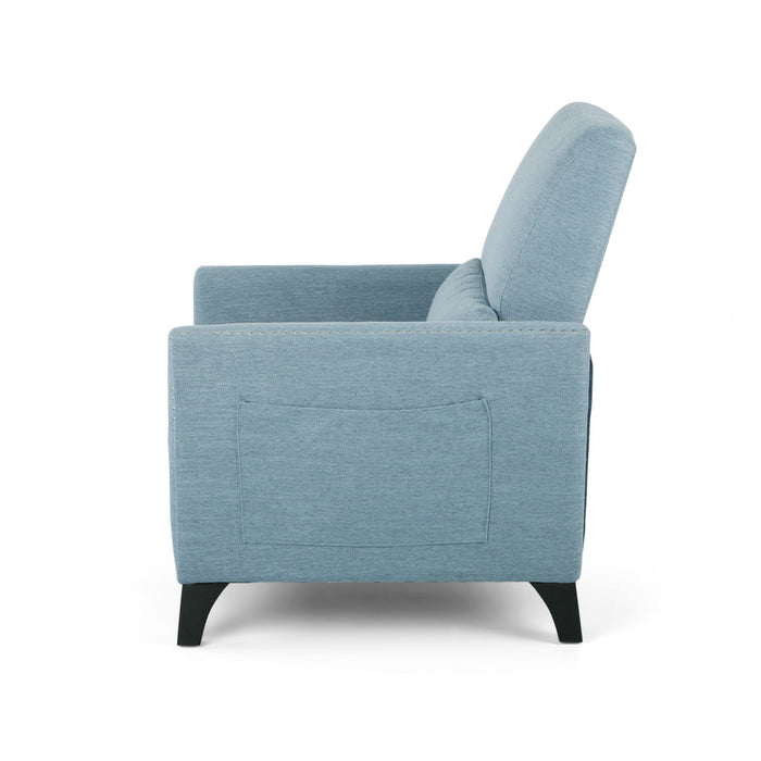 Repose Upholstered Recliner Chair With Nailhead Trim And Side Pocket - Light Blue