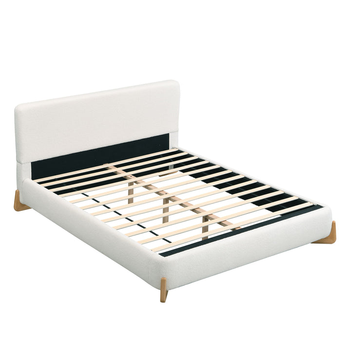 Queen Size Upholstered Bed With Slat Support - White