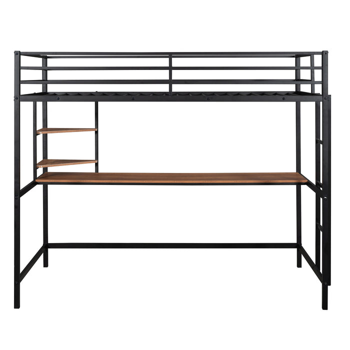 Twin Loft Bed With Desk And Shelve - Black